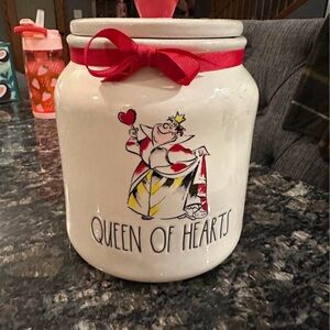 Rae Dunn Queen of Hearts White Jar with Red Accents